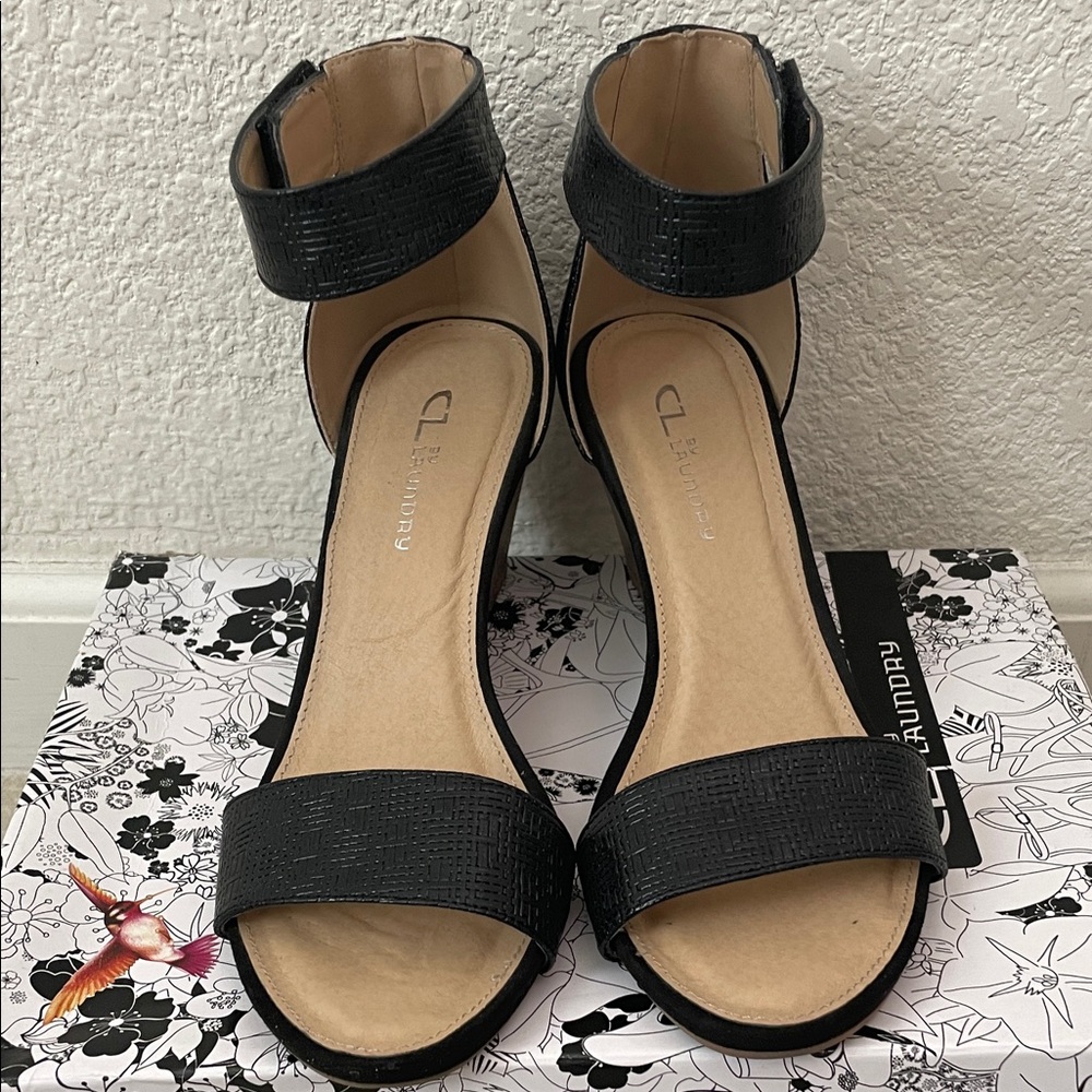 CL by Laundry Black Textured Ankle Strap Wedges - Picture 5 of 7